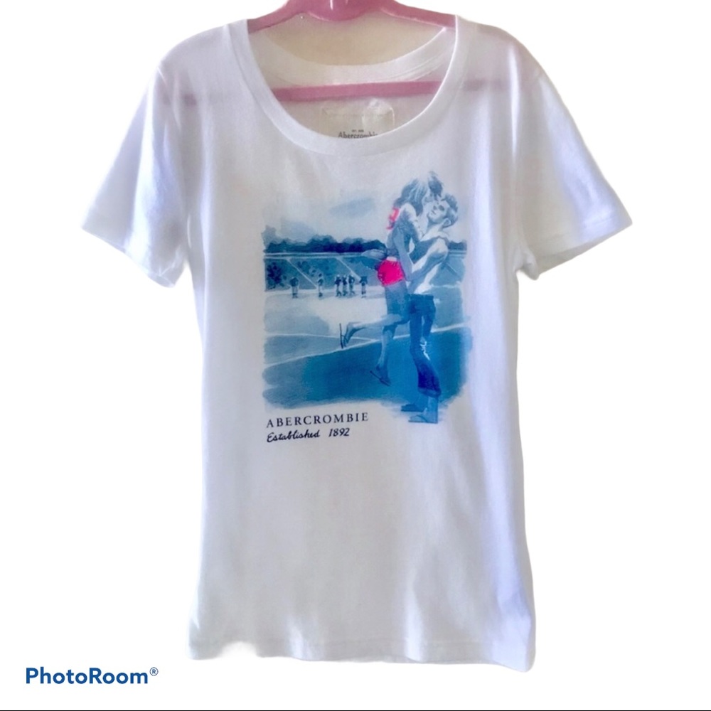 NWT Abercrombie Football player cheerleader white tee